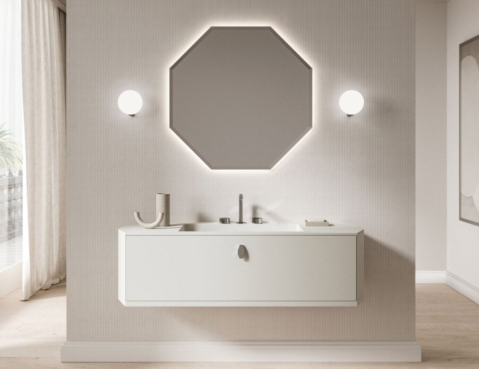 Dandy 06 bathroom vanity cabinet made of Milltek Solid material with integrated sink.