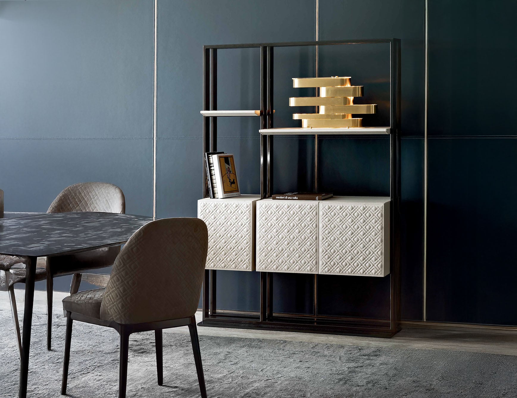 Frame A Box Bookcase in Beige Leather | Rugiano
