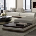 Fabric sectional sofa with low profile in living room setting