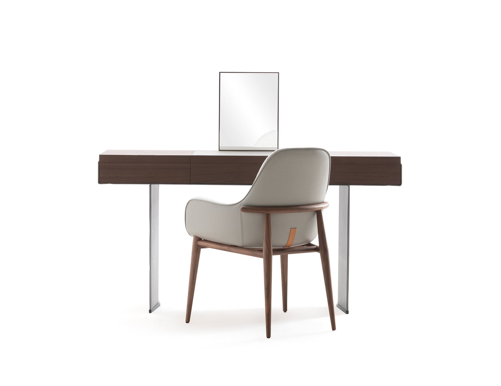 Leather vanity table with mirror and wooden frame
