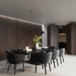 Ri-Trait wood architectural doors with ebony finish in dining area