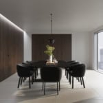 Wood architectural doors with ebony finish in a dining room setting