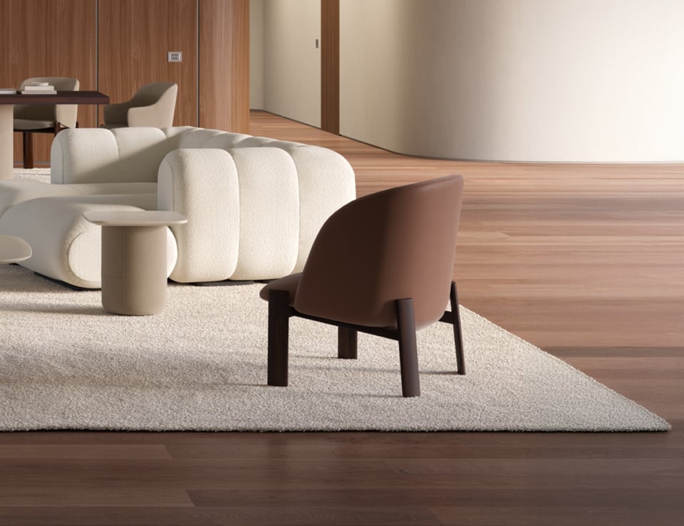 Upholstered leather lounge chair in room setting