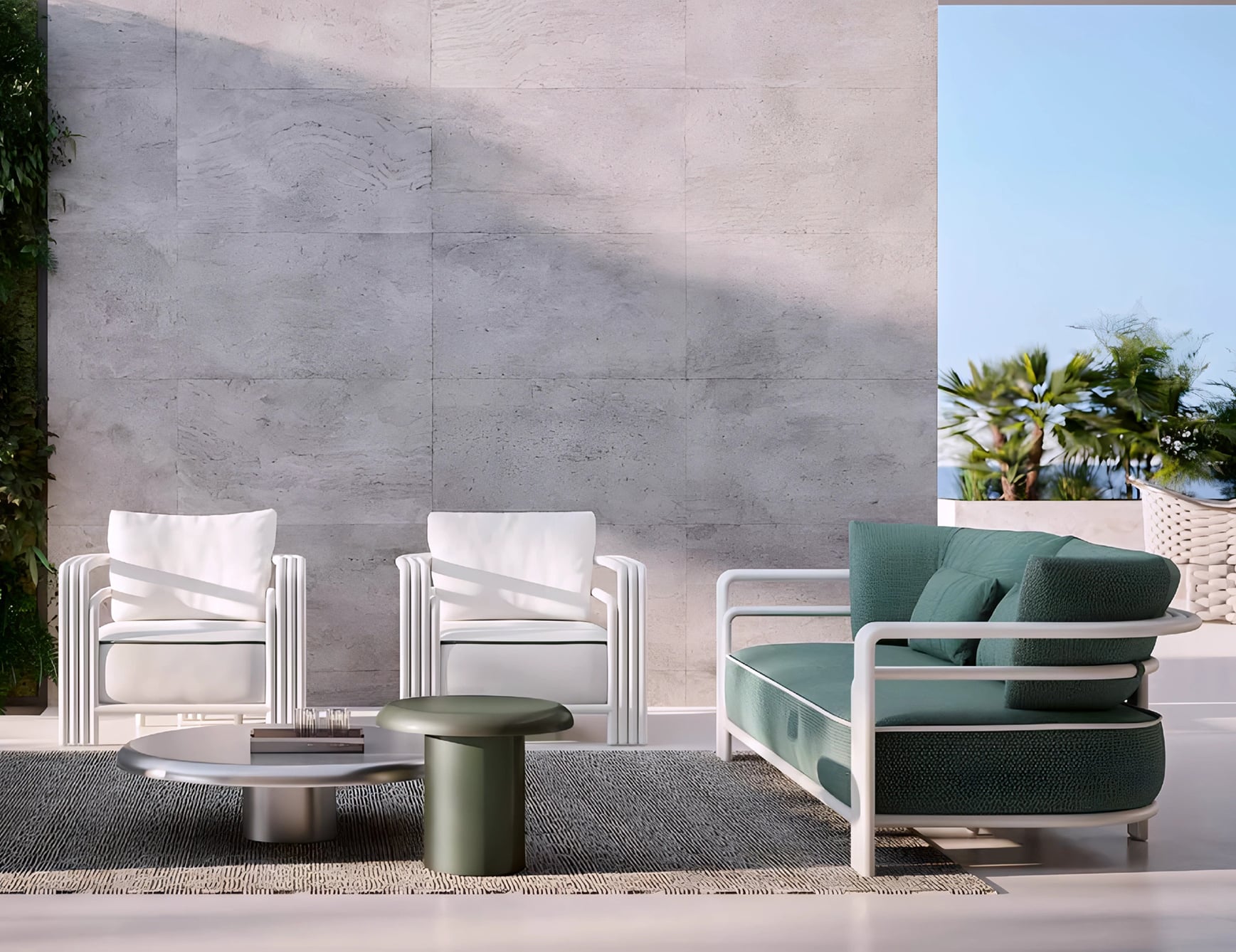 Elba metal outdoor coffee table with round base and flat top