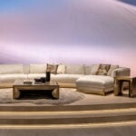 Metal coffee table with rectangular design on living room rug