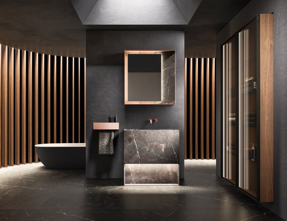 Stone bathroom vanity cabinet with mirror