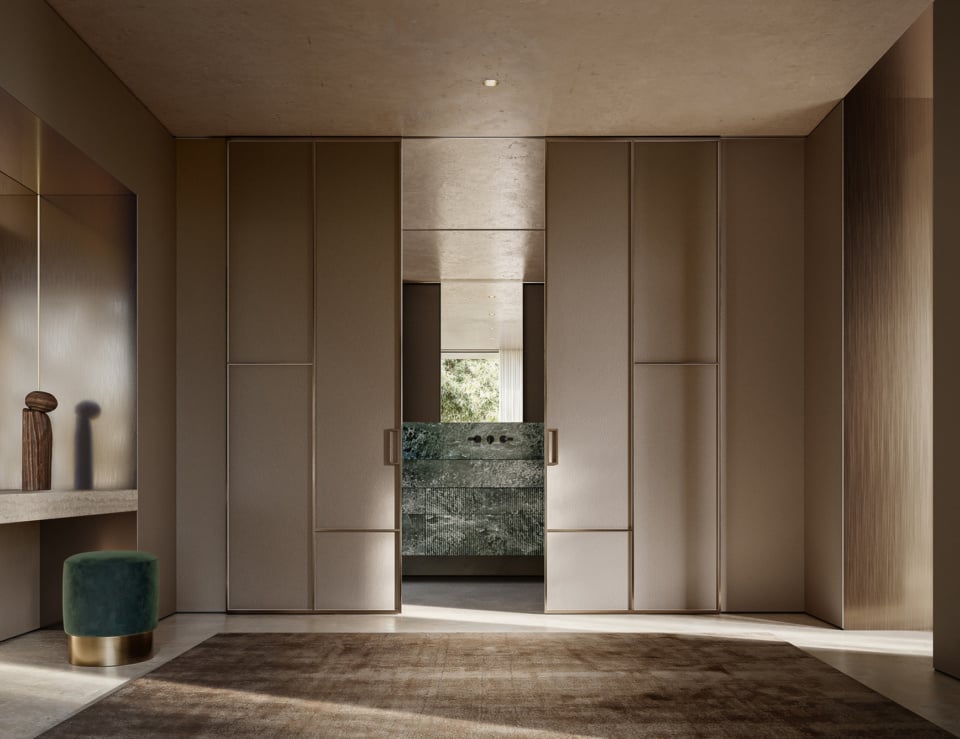 Sliding glass architectural doors in interior setting.
