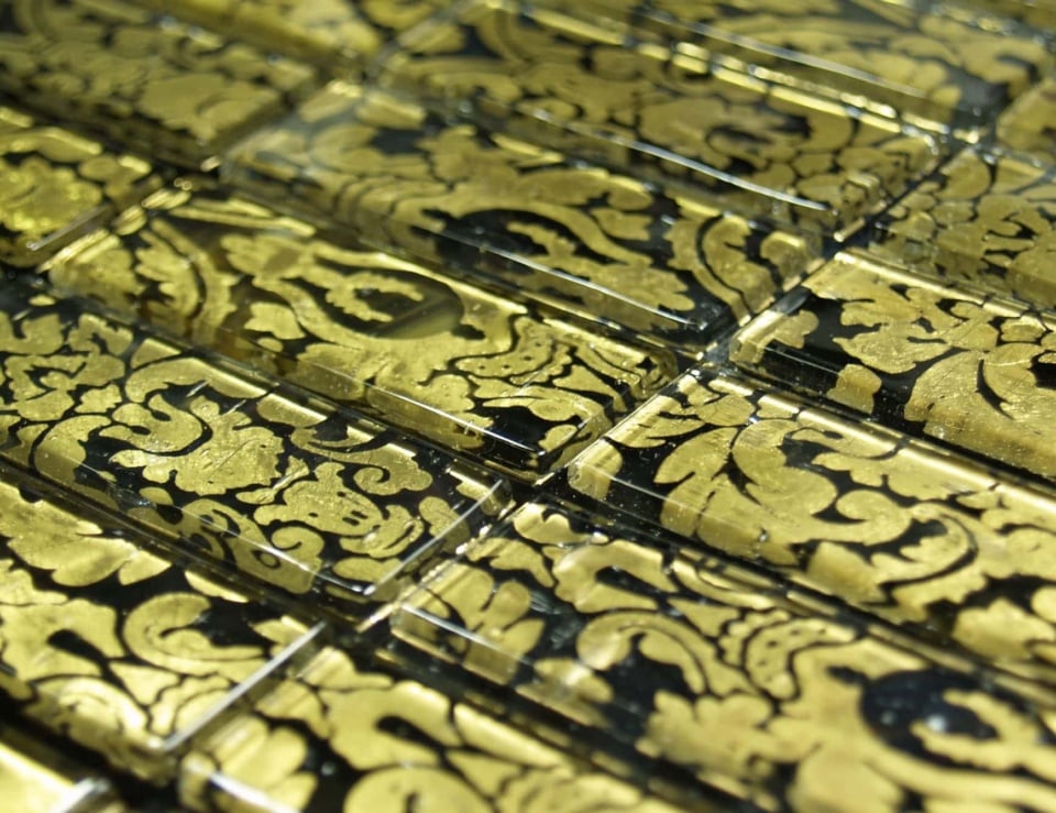 Murano glass mosaic tiles with gold pattern