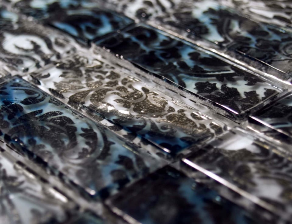 Murano glass mosaic tiles with decorative pattern