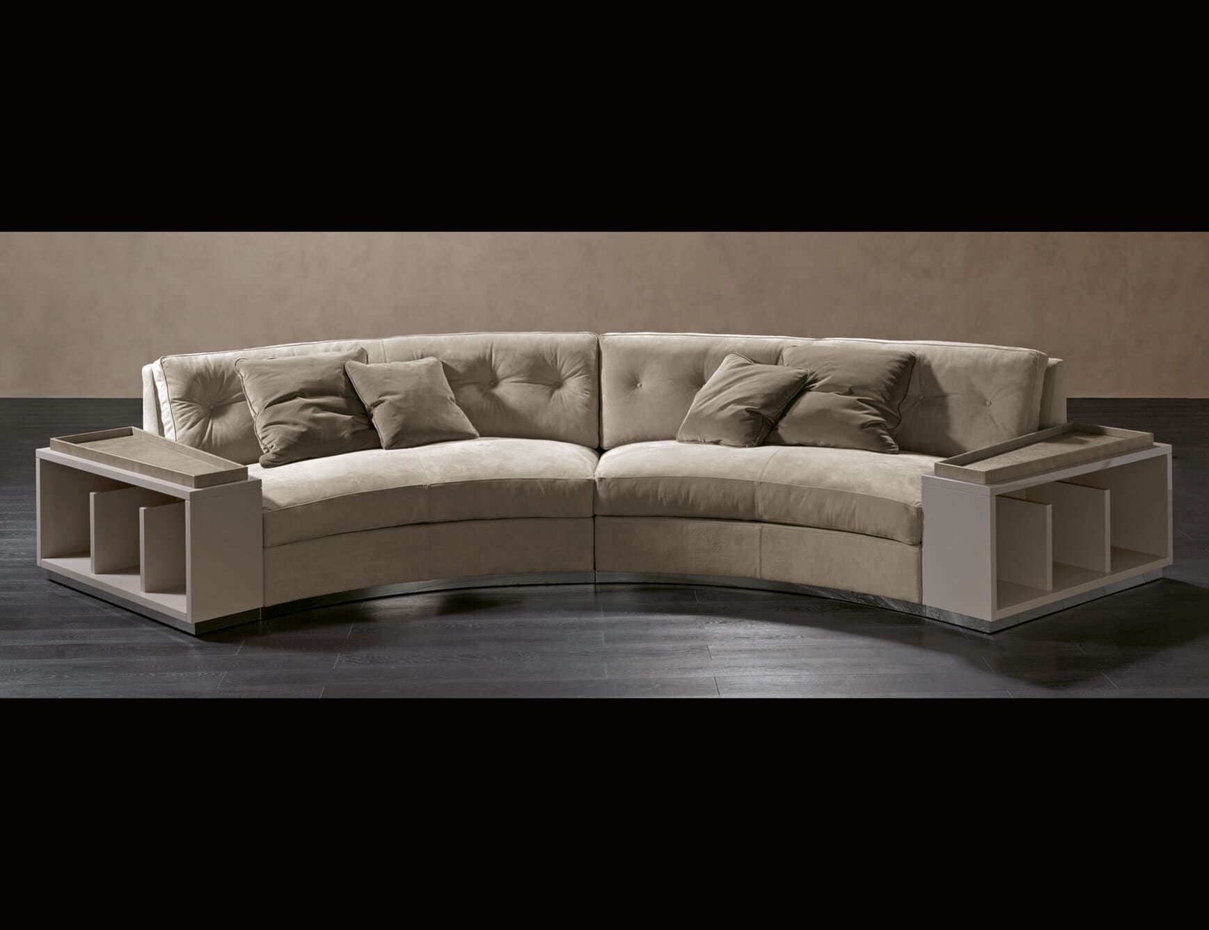 Circus - Curved leather sectional sofa with built-in side shelves