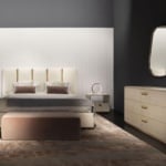 Leather storage bed with upholstered headboard
