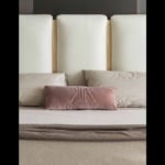 Leather storage bed with upholstered headboard