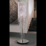 Crystal floor lamp with cascading glass bead strands on metal base