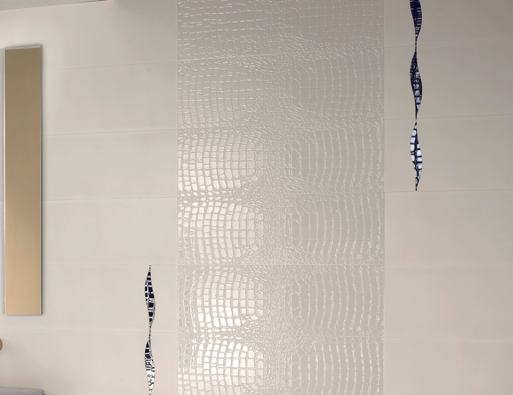 Ceramic bathroom tile with crocodile pattern finish