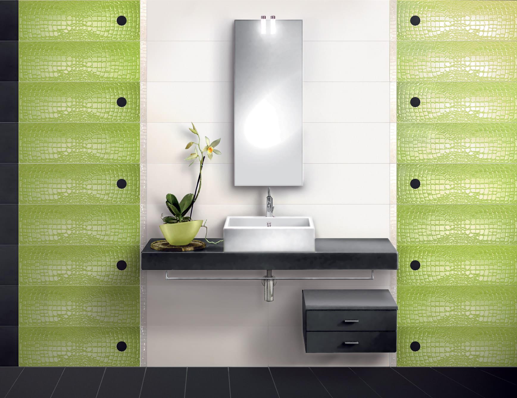 Green ceramic tiles with crocodile texture
