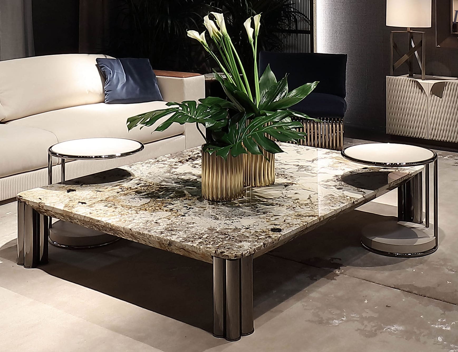 leather upholstery landaverde coffee table with nested stools Forest Grey Leather Coffee Table Rugiano Nella Vetrina