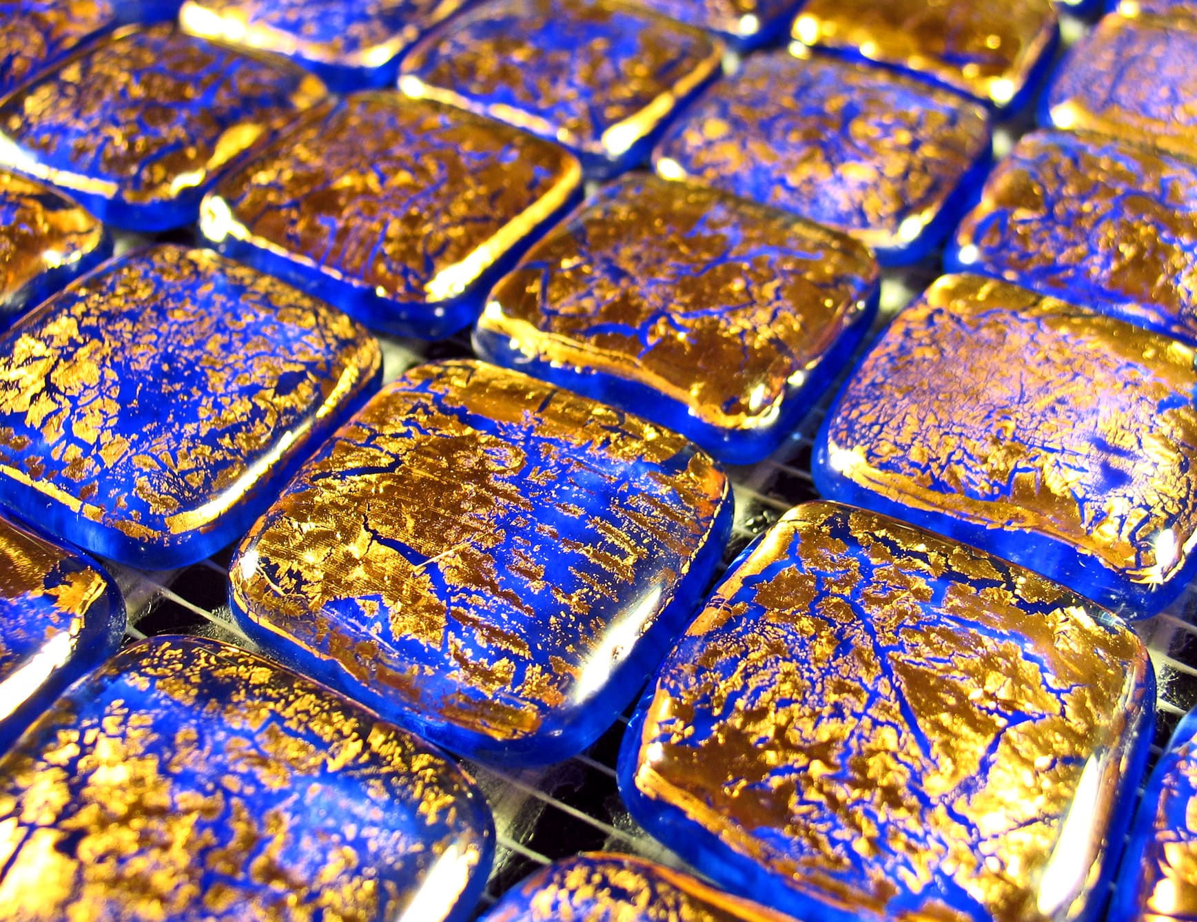 blue and gold Murano glass mosaic tiles