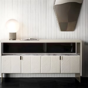Leather credenza with four doors and open shelf