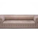 Fabric upholstered sofa with tufted detailing and low backrest