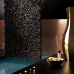 Murano glass mosaic tile wall in bathroom