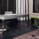 Leather office desk with metal twisted legs
