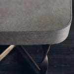 Leather desk with metal base and rounded edges