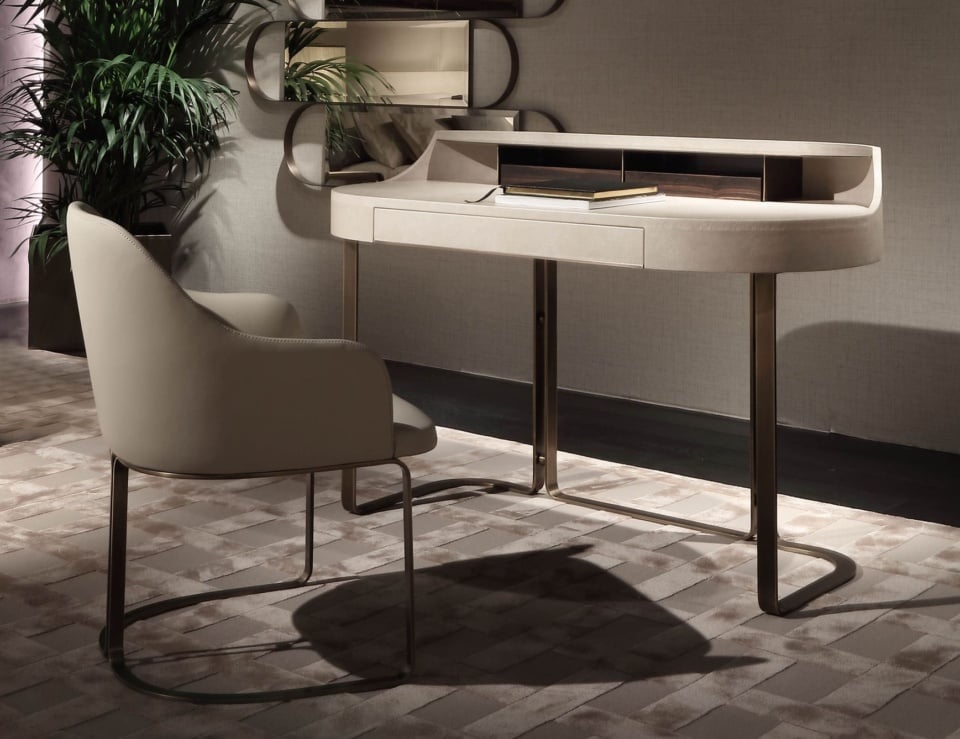 Leather office desk with metal legs