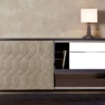 Wood credenza with ebony finish and quilted panel front