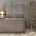 Leather chest of drawers with marble top