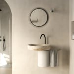 Marble Rosso Levanto washbasin in bathroom setting.