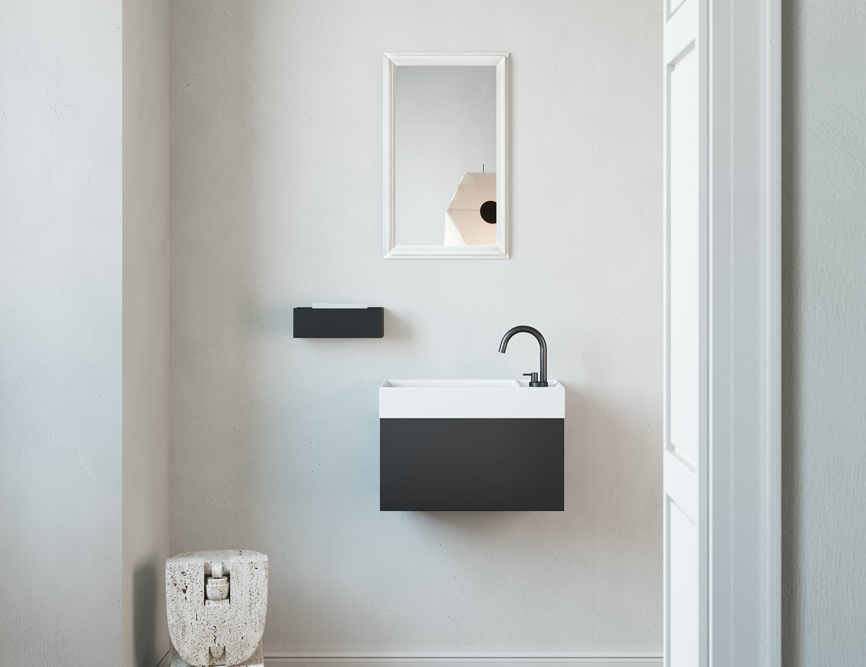 Resin washbasin in bathroom setting.