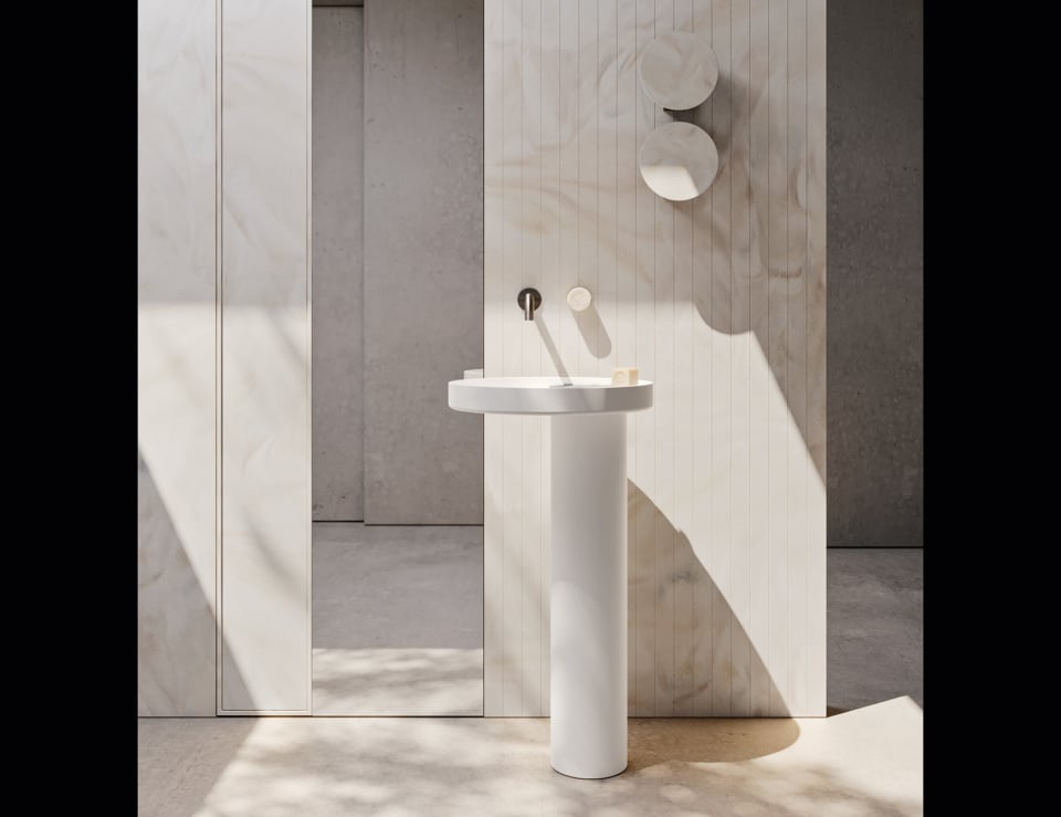 Resin washbasin in bathroom setting.