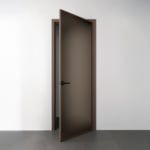Beat hinge door with frosted bronze glass and wood frame
