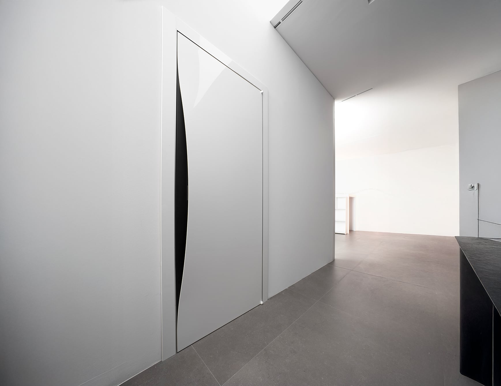 White glossy glass and wood hinge door in room
