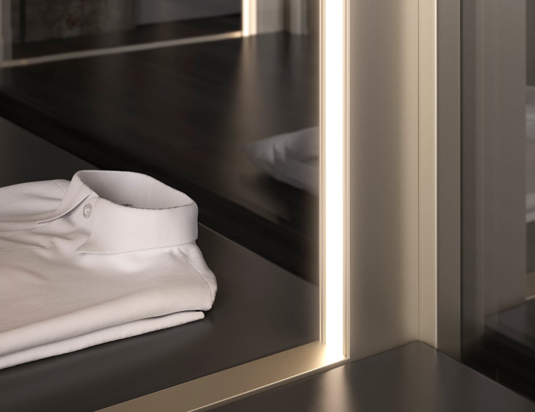 Folded white shirt in modern display