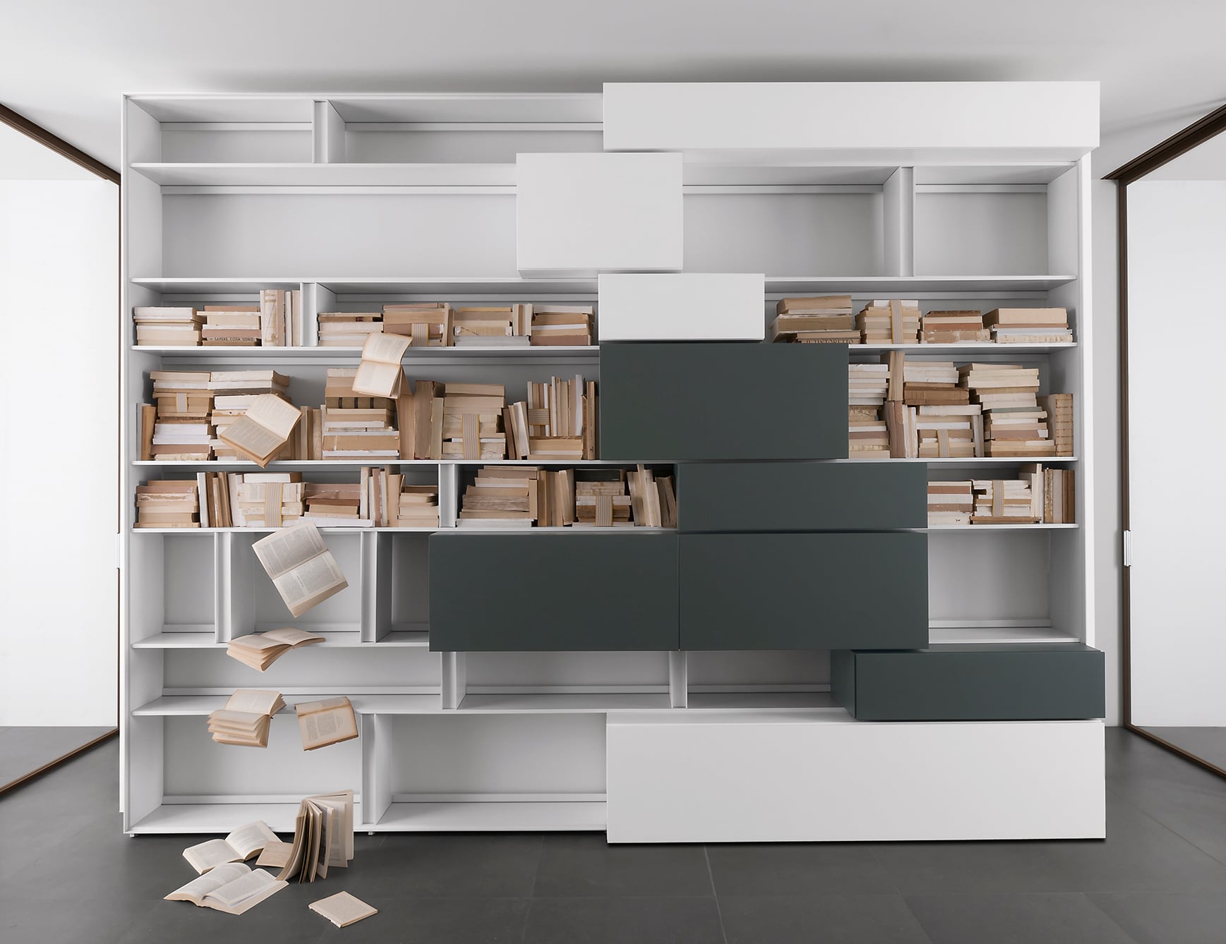 Modern bookshelf with floating books design