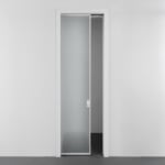 Modern sliding glass door half open
