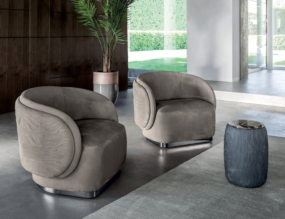 Contemporary chairs and table in modern living room.