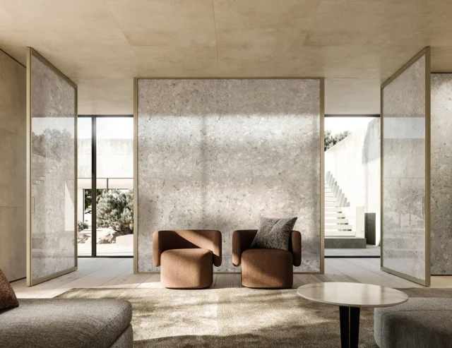 Introducing the Manhattan custom Italian architectural glass wall system in stone effect featuring Ceppo di Gré. The Manhattan includes a fixed centered panel and side pivot doors with square brass handles and Cube frame. Metal finish options include black, white, aluminum, titanium, moka, and brass. This collection enhances the elegance of the stone, transforming it with glass and light. It offers versatility for sophisticated living and bedroom atmospheres, available in different configurations, such as swing doors, sliding doors, and wall systems, with customizable finishes and profiles.
#nellavetrina #livingroomdesign #livingroomdecoration #livingroominspiration #luxurylivingroom #livingroomgoals #italianfurniture #customfurniture #italiandesign #interiordesign #decoration #interiordecor #modernfurniture #customdesign #contemporaryfurniture #homedecor #italianinterior #custommade #architecture #interiordesigner #luxuryfurniture #luxuryliving #italianliving #luxurydesigns