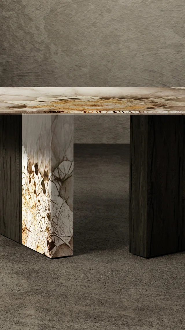 The One Way Or Another dining table is a truly special masterpiece handcrafted in Italy from one slab of Patagonia marble with contrasting bronze metal and Black Fir wood detailing. Featuring a diamond-cut edge detail, each leg is produced from a different section of the Patagonia marble slab, seamed with brushed brass and Black Fir wood. Made with precision in Italy.
#nellavetrina #diningroomdesign #diningroom #diningnook #diningroomfurniture #diningroomgoals #italianfurniture #customfurniture #italiandesign #interiordesign #decoration #interiordecor #modernfurniture #customdesign #contemporaryfurniture #homedecor #italianinterior #custommade #architecture #interiordesigner #luxuryfurniture #luxuryliving #italianliving #luxurydesigns