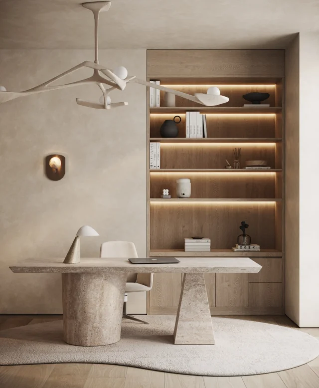 Sculptural lighting and subtle tone-on-tone textures enliven a modern office space. 🖤 Designed by @noasantos.

#nellavetrina #italianfurniture #customfurniture #italiandesign #interiordesign #decoration #interiordecor #modernfurniture #customdesign #contemporaryfurniture #homedecor #italianinterior #custommade #architecture #interiordesigner #luxuryfurniture #luxuryliving #italianliving #luxurydesigns